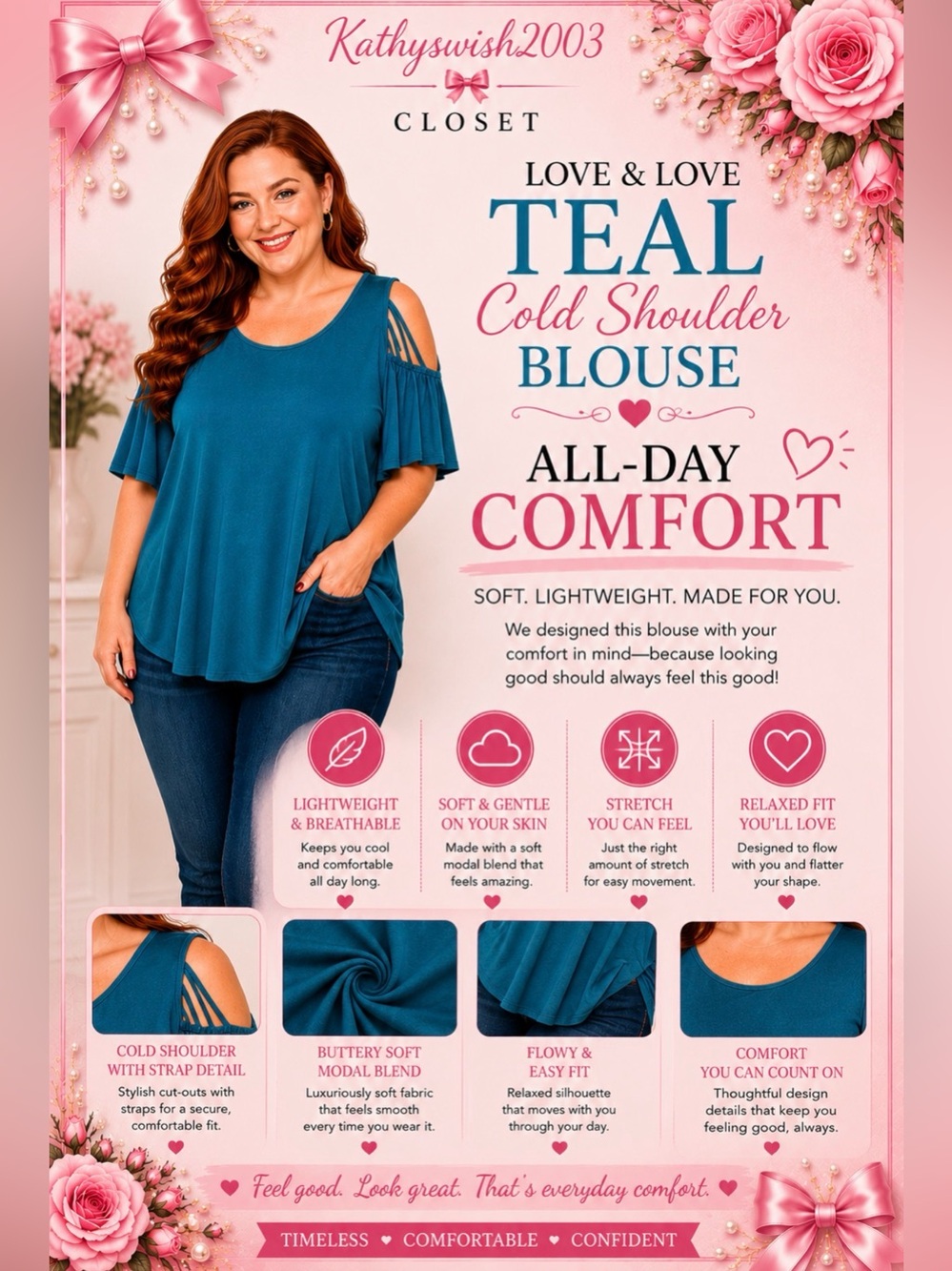 Lock & Love Teal Cold Shoulder Blouse XXL